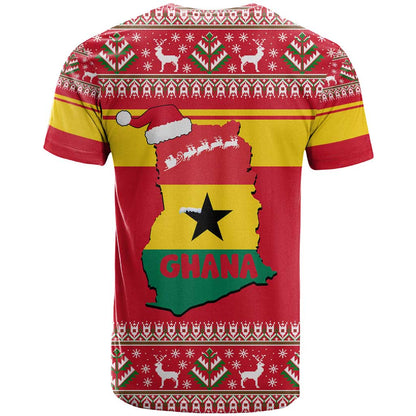 Ghana Christmas T-Shirt with Monkey Holding Gift Ghana Map and Festive Graphic Tee