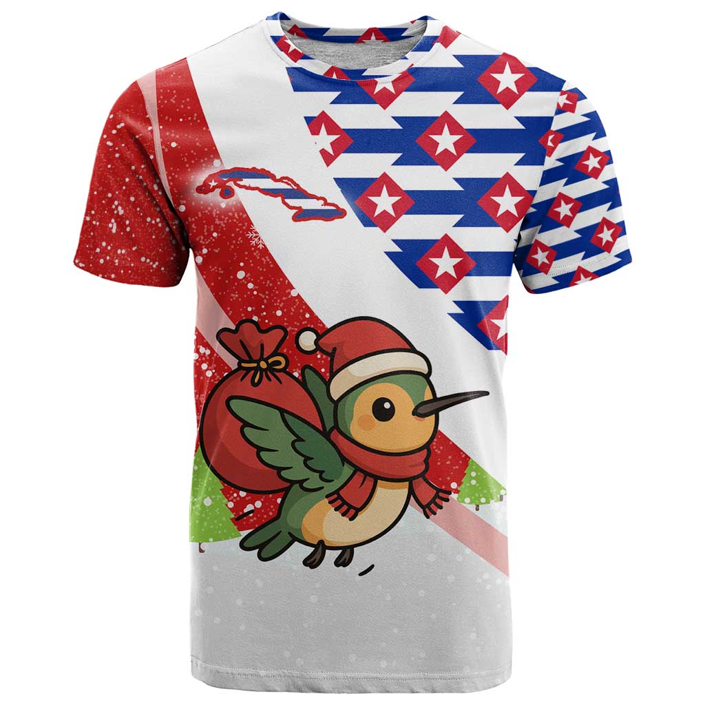 Cuba Christmas T-Shirt with Santa Hummingbird Cuban Flag Feliz Navidad and Snowflake Graphic Tee