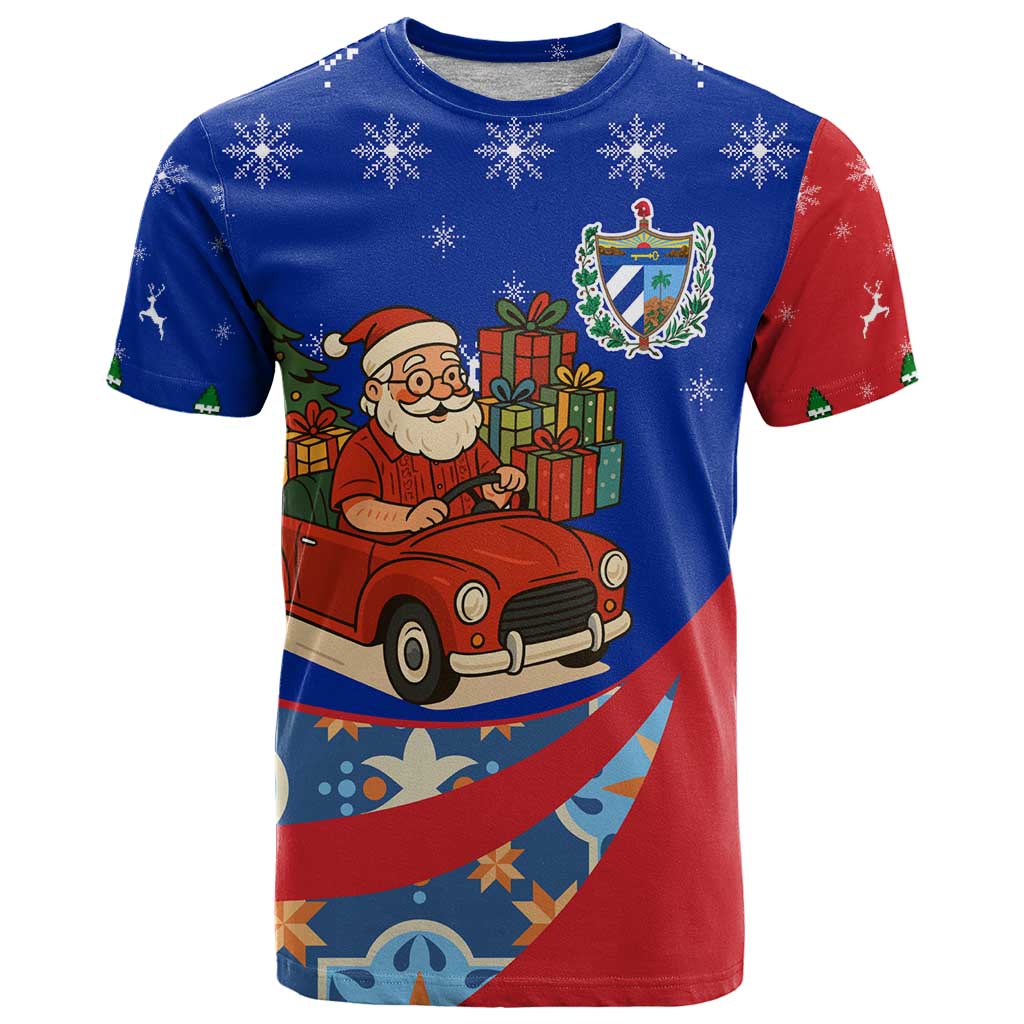 Cuba Christmas T-Shirt with Santa Driving Classic Car Cuban Seal Feliz Navidad and Holiday Gift Graphic Tee