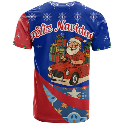 Cuba Christmas T-Shirt with Santa Driving Classic Car Cuban Seal Feliz Navidad and Holiday Gift Graphic Tee