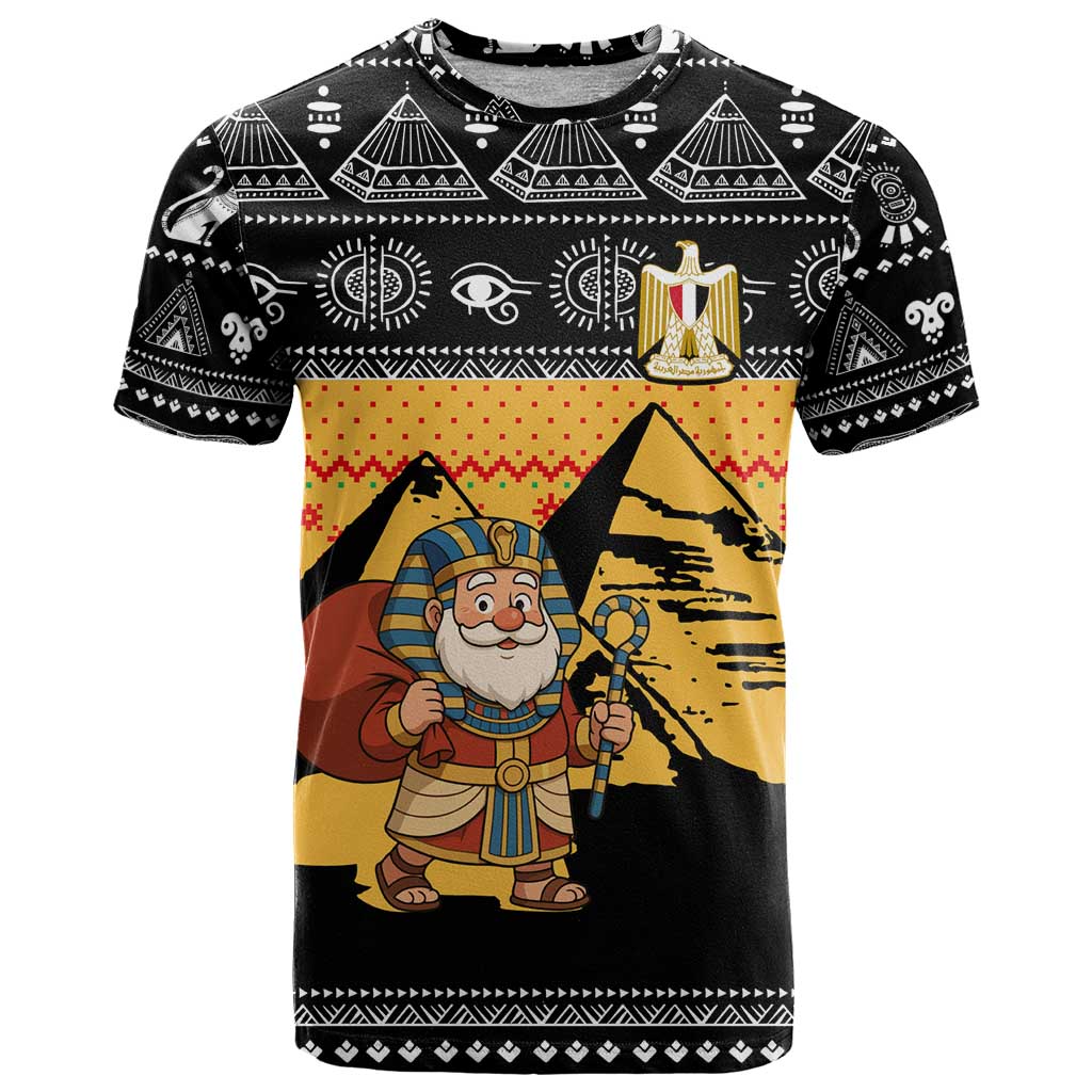 Egypt Christmas T-Shirt with Pharaoh Santa Pyramids Eye of Horus and Ancient Egyptian Graphic Tee