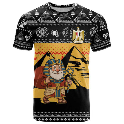 Egypt Christmas T-Shirt with Pharaoh Santa Pyramids Eye of Horus and Ancient Egyptian Graphic Tee