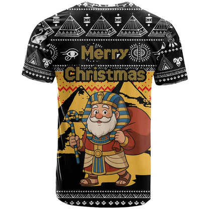 Egypt Christmas T-Shirt with Pharaoh Santa Pyramids Eye of Horus and Ancient Egyptian Graphic Tee