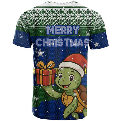 Curacao Christmas T-Shirt with Santa Turtle Ocean Waves Snowflakes and Holiday Gift Design Graphic Tee