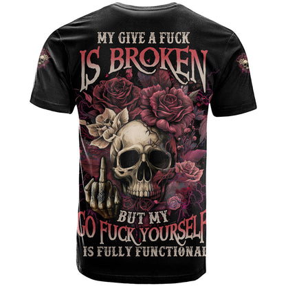 My Give A F Rose Skull T-Shirt Graphic Tee