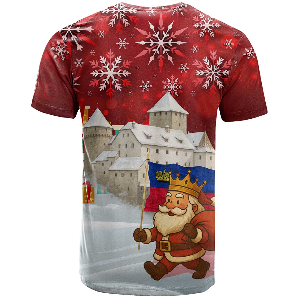 Liechtenstein Christmas T-Shirt with Santa Claus Castle Snowflakes and National Flag Graphic Tee