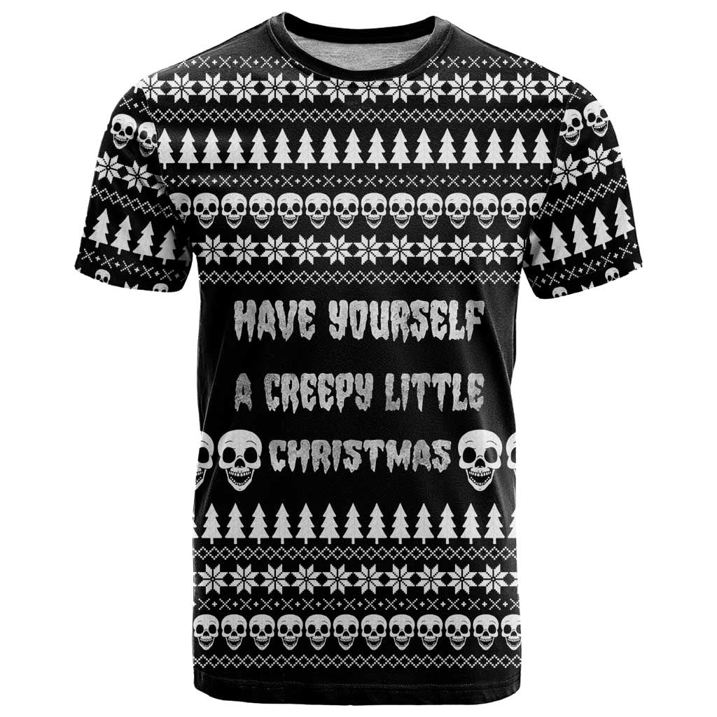 Creepy Christmas T-Shirt with Skulls Trees and Gothic Holiday Pattern Graphic Tee
