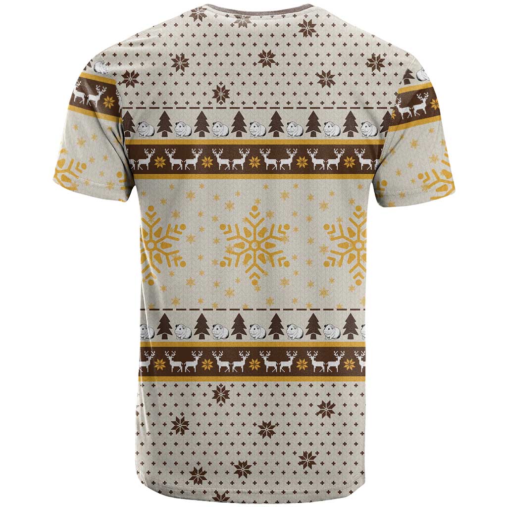 Guinea Pig Christmas T-Shirt with Snowflakes Trees and Reindeer Pattern Graphic Tee
