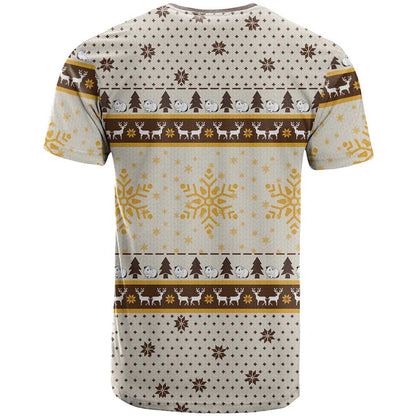 Guinea Pig Christmas T-Shirt with Snowflakes Trees and Reindeer Pattern Graphic Tee