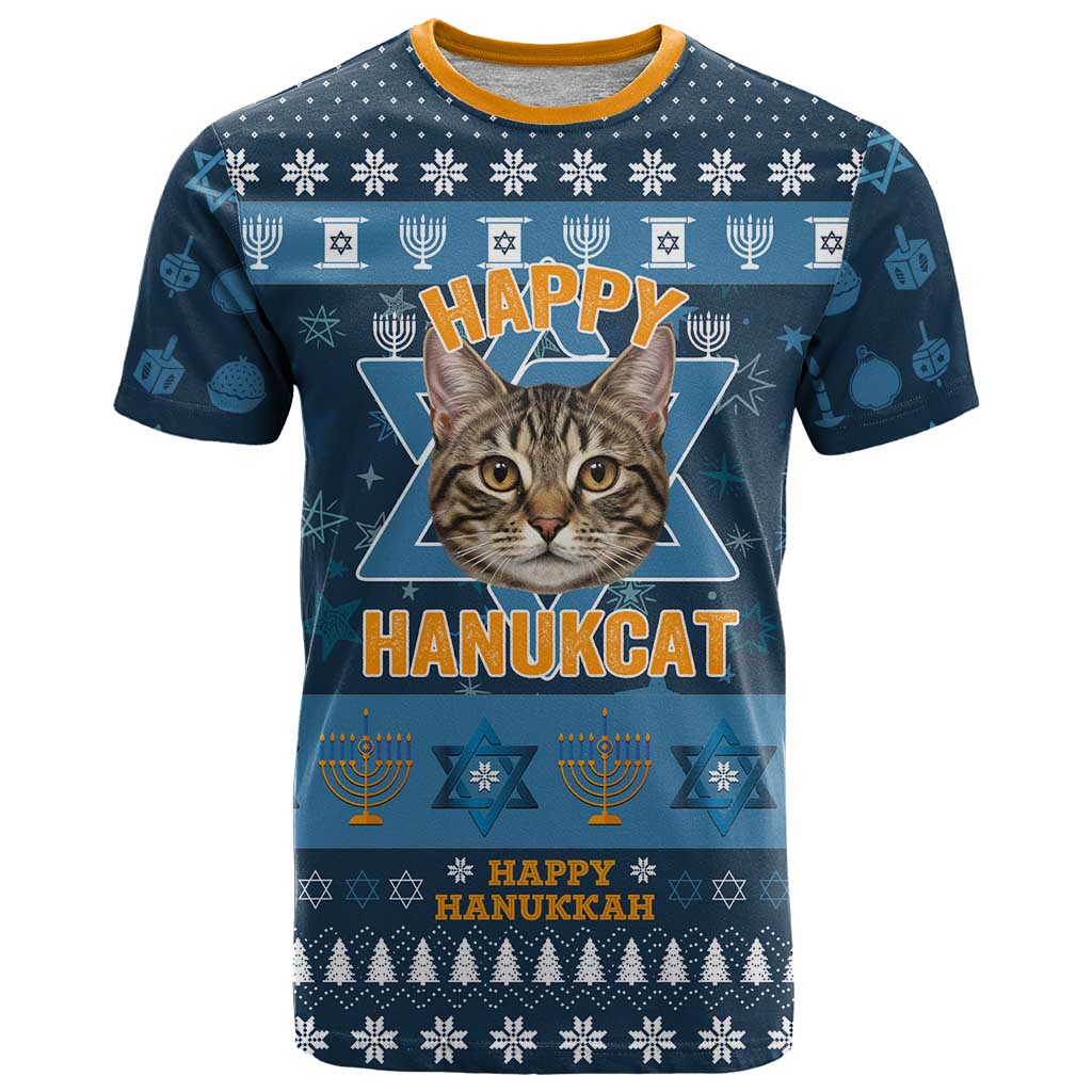 Happy Hanukcat Christmas Design T-Shirt Xmas Holiday Patterns Graphic Tee