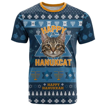 Happy Hanukcat Christmas Design T-Shirt Xmas Holiday Patterns Graphic Tee