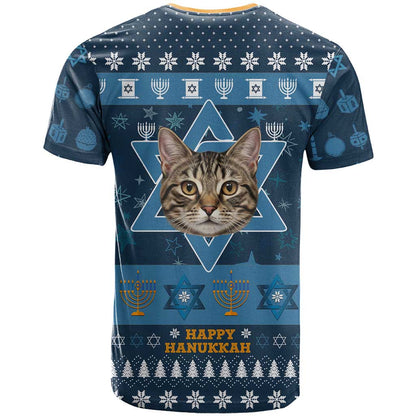 Happy Hanukcat Christmas Design T-Shirt Xmas Holiday Patterns Graphic Tee