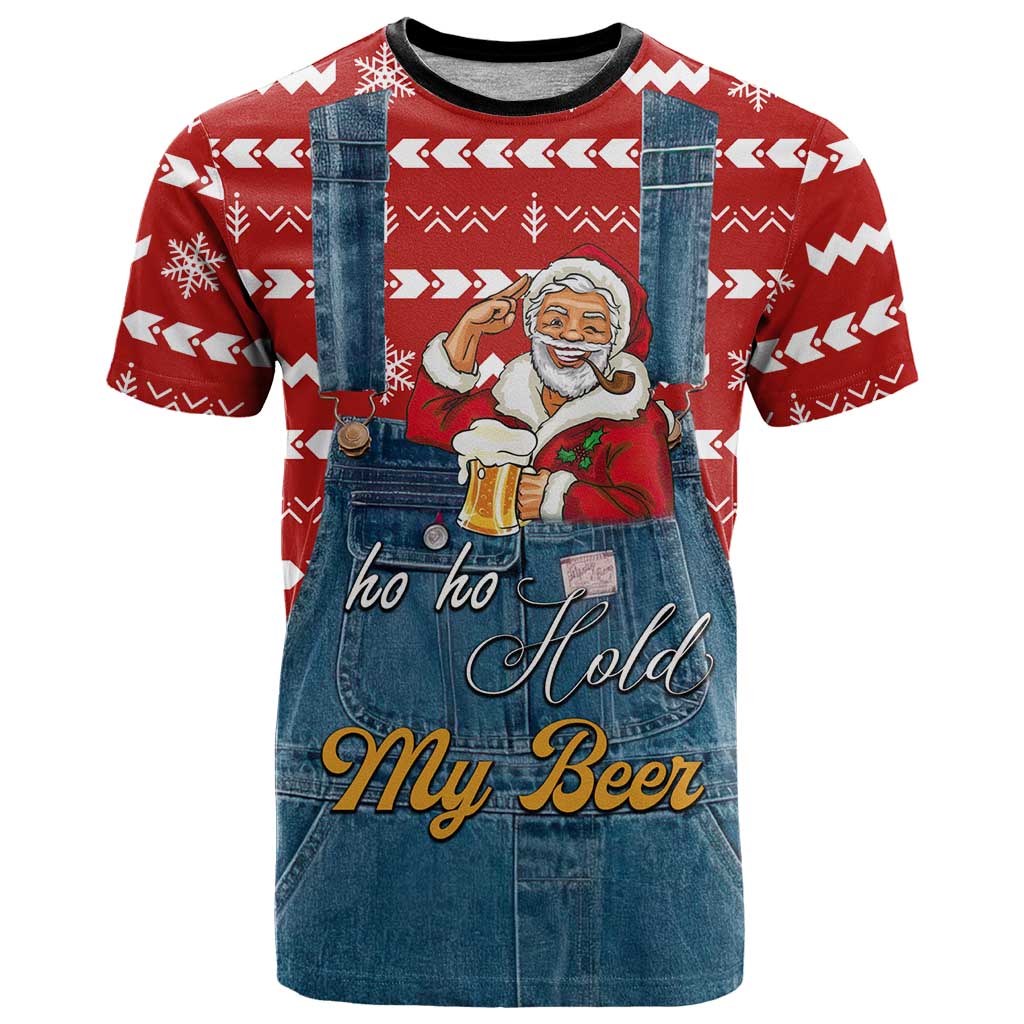 Ho Ho Hold My Beer Santa Christmas Design T-Shirt Xmas Holiday Patterns Graphic Tee