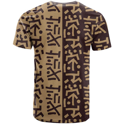 Tribe Script T-Shirt with Bold Mudcloth Symbols and Brown Tan Split Design Graphic Tee