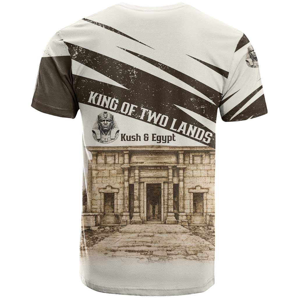 Taharqa T-Shirt with Ancient Map Illustration, King of Two Lands Title and Kush Egypt Temple Graphic Tee