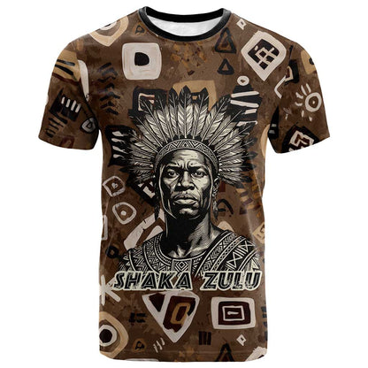 Shaka Zulu T-Shirt Monochrome Portrait Zulu Kingdom Heritage Unconquered Spirit Warrior Legacy Theme Graphic Tee