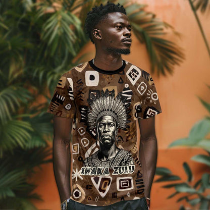 Shaka Zulu T-Shirt Monochrome Portrait Zulu Kingdom Heritage Unconquered Spirit Warrior Legacy Theme Graphic Tee