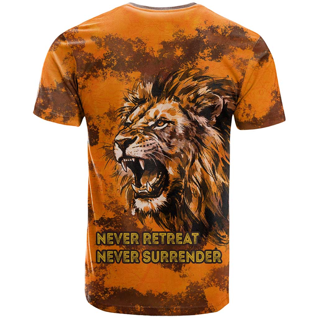 Shaka Zulu T-Shirt Warrior Fiery Roaring Lion - Never Retreat Never Surrender African Strength and Courage Graphic Tee