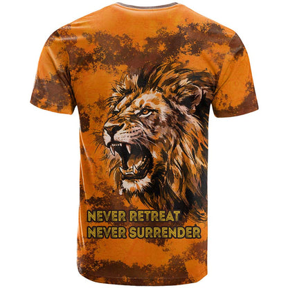 Shaka Zulu T-Shirt Warrior Fiery Roaring Lion - Never Retreat Never Surrender African Strength and Courage Graphic Tee
