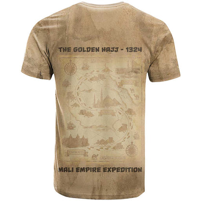 Mansa Musa T-Shirt Sepia Map Historic Pilgrimage Empire Expedition 1324 African Royalty Legacy Graphic Tee