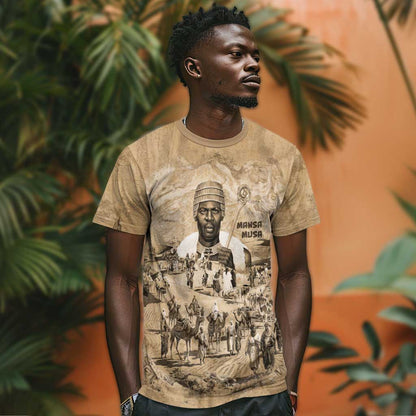 Mansa Musa T-Shirt Sepia Map Historic Pilgrimage Empire Expedition 1324 African Royalty Legacy Graphic Tee