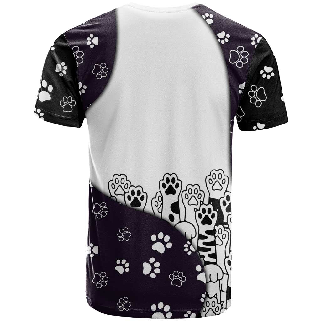 Judging You Silently T-Shirt Black Cat Playful Monochrome Paw Print Graphic Tee