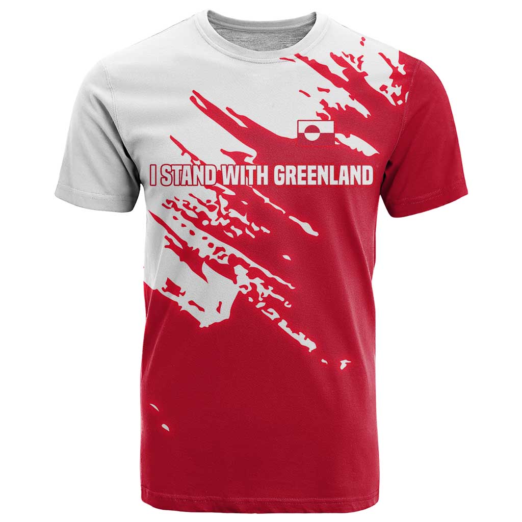 I Stand With Greenland Polar Bear T-Shirt with Splattered Flag Pattern Graphic Tee