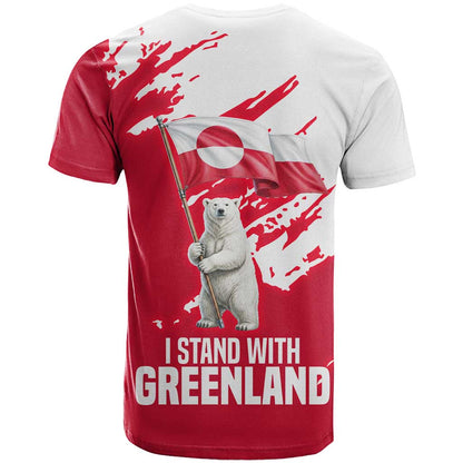 I Stand With Greenland Polar Bear T-Shirt with Splattered Flag Pattern Graphic Tee