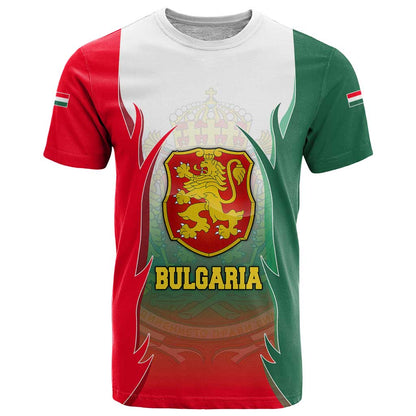 Bulgaria National Crest T-Shirt with Tricolor Design and Folk Cuff Pattern Graphic Tee