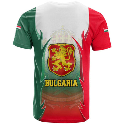 Bulgaria National Crest T-Shirt with Tricolor Design and Folk Cuff Pattern Graphic Tee