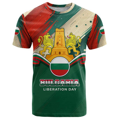 Bulgaria Liberation Day T-Shirt with Shipka Monument and Tricolor Lion Graphic Graphic Tee