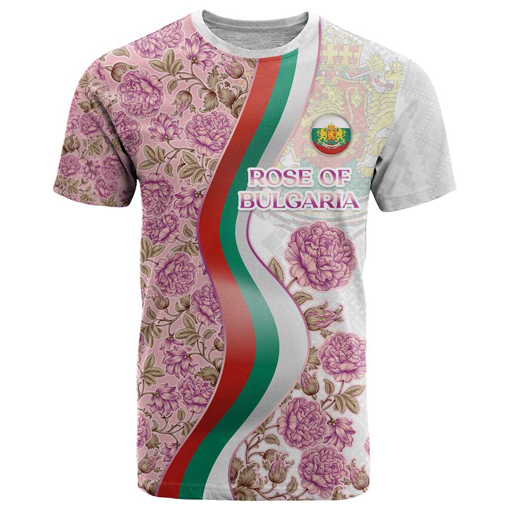 Rose of Bulgaria T-Shirt with National Flag Ribbon and Floral Damask Pattern Graphic Tee