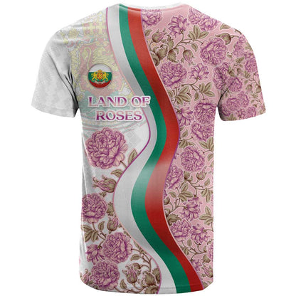 Rose of Bulgaria T-Shirt with National Flag Ribbon and Floral Damask Pattern Graphic Tee