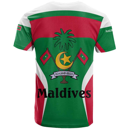 Maldives National Flag and Emblem T-Shirt with Green Red White Colorblock Design Graphic Tee