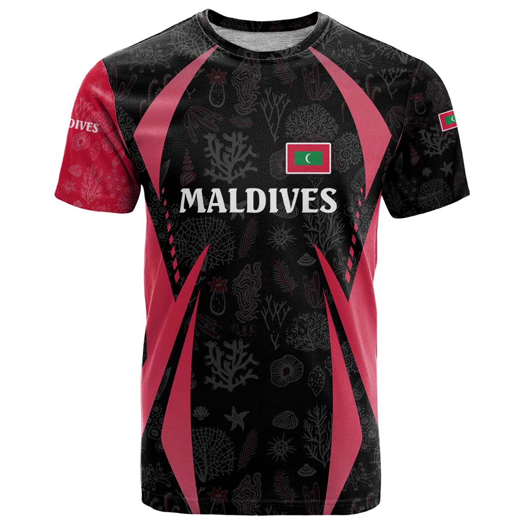 Maldives Dive Turtle T-Shirt with Coral Reef Pattern and Island Spirit Slogan Graphic Tee