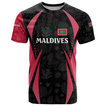 Maldives Dive Turtle T-Shirt with Coral Reef Pattern and Island Spirit Slogan Graphic Tee