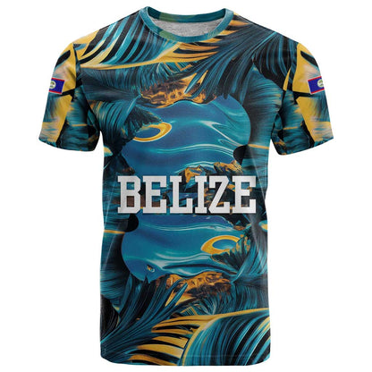 Belize Blue Hole Ocean View T-Shirt with Tropical Marine Design and Flag Detail Graphic Tee