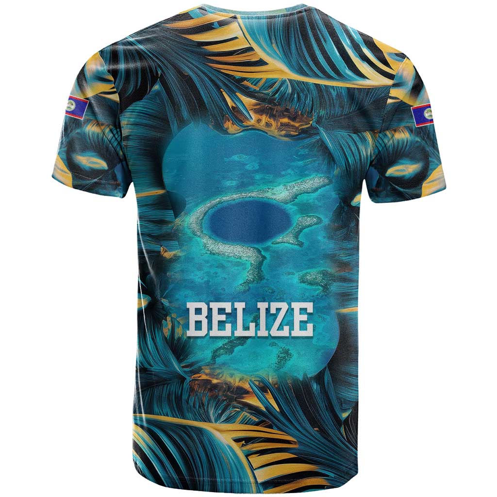 Belize Blue Hole Ocean View T-Shirt with Tropical Marine Design and Flag Detail Graphic Tee