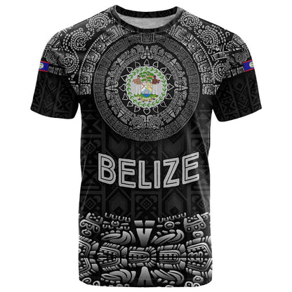 Belize Tribal Pattern T-Shirt with National Emblem and Mayan Pyramid Design Graphic Tee