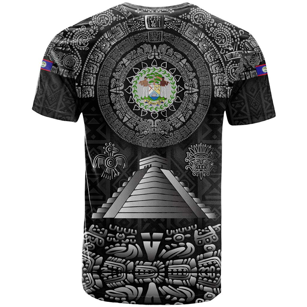 Belize Tribal Pattern T-Shirt with National Emblem and Mayan Pyramid Design Graphic Tee