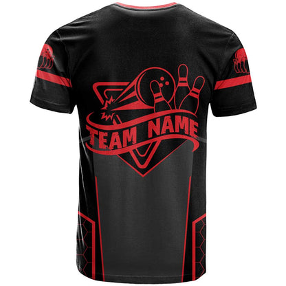 Bowling Team T-Shirt Red and Black Strike Graphic and Custom Name Section Graphic Tee