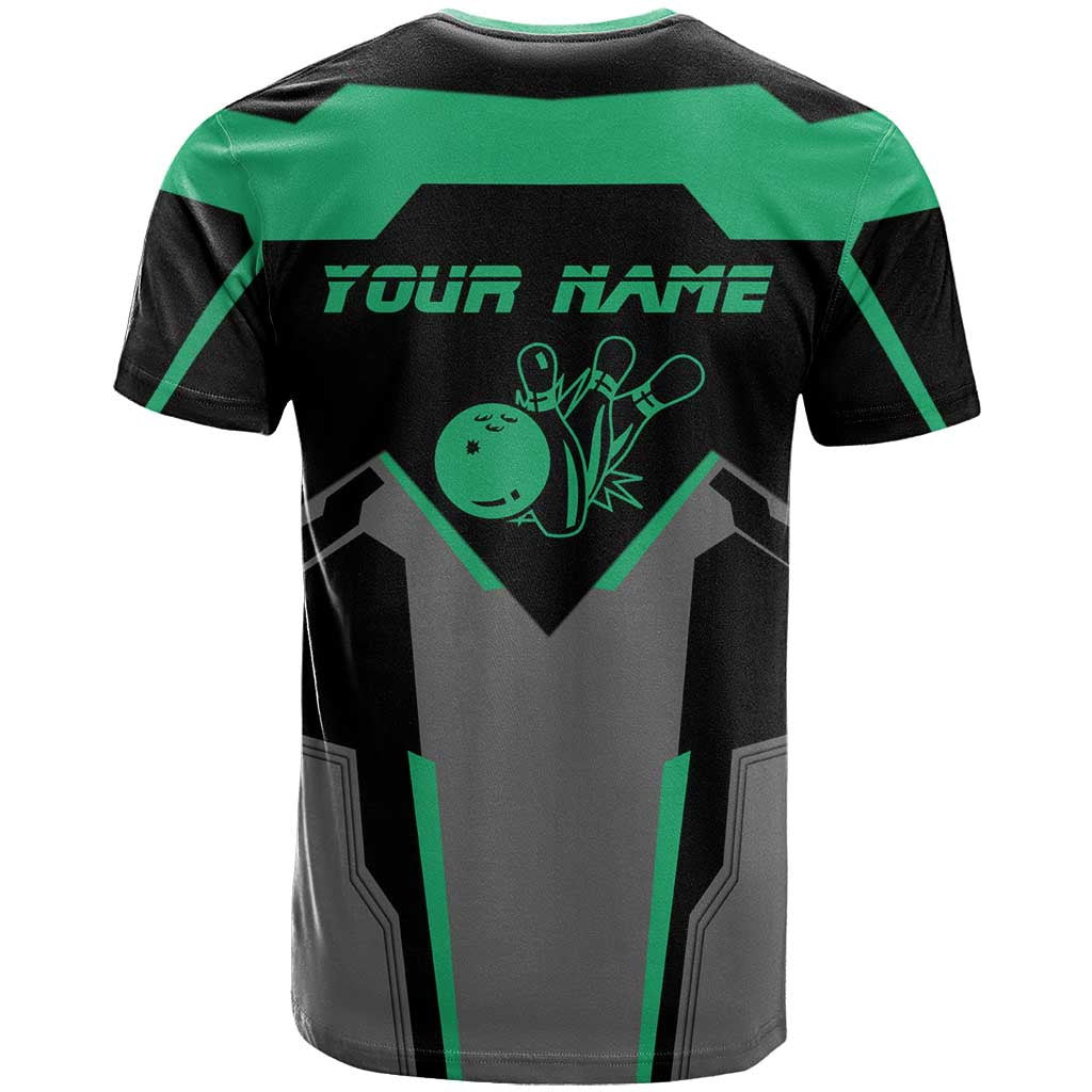 Personalized Bowling Heartbeat Team T-Shirt For Bowlers Green and Gray Graphic Tee