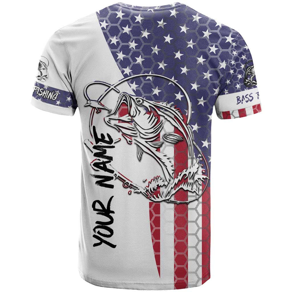 American Flag Bass Fishing T-Shirt Fishing Rod and Patriotic Red White and Blue Theme Graphic Tee