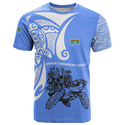 North Caribbean Coast Nicaragua T-Shirt with Tribal Turtle Design and Floral Coast Pride Graphic Tee