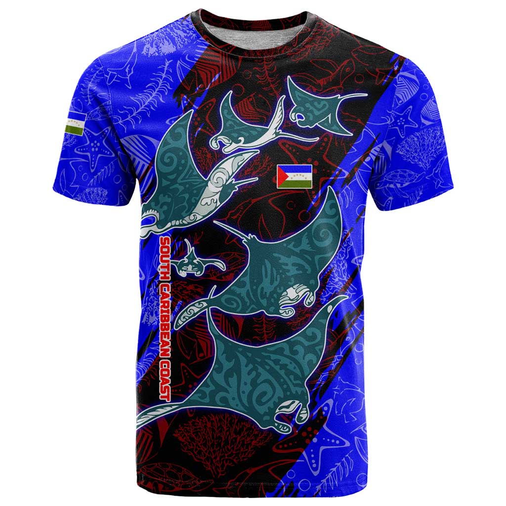 South Caribbean Coast Nicaragua T-Shirt with Manta Ray Coral Reef and Dive into the Spirit Design Graphic Tee