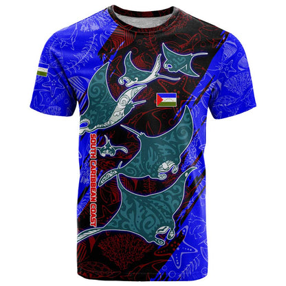South Caribbean Coast Nicaragua T-Shirt with Manta Ray Coral Reef and Dive into the Spirit Design Graphic Tee