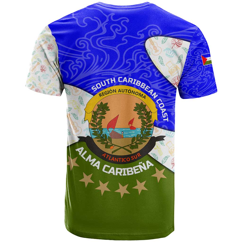 Nicaragua South Caribbean Coast T-Shirt with Regional Seal and Ocean Shell Pattern Alma Caribeña Design Graphic Tee