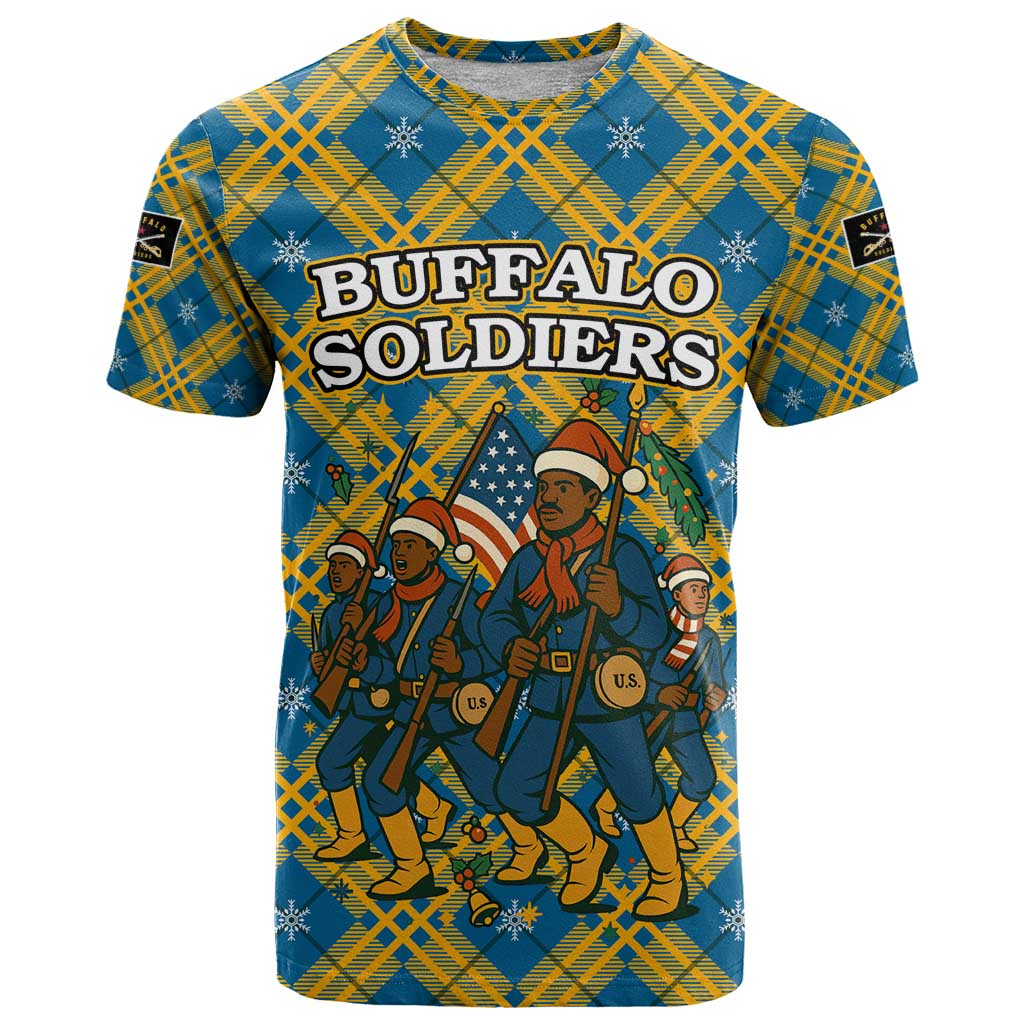 Buffalo Soldiers Christmas T-Shirt with Blue Yellow Plaid Parade Illustration Design Graphic Tee