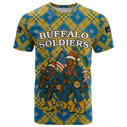 Buffalo Soldiers Christmas T-Shirt with Blue Yellow Plaid Parade Illustration Design Graphic Tee