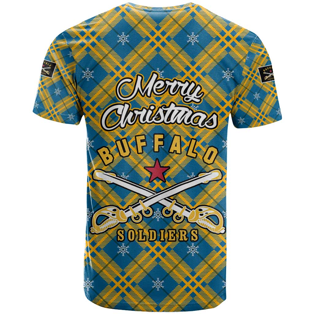 Buffalo Soldiers Christmas T-Shirt with Blue Yellow Plaid Parade Illustration Design Graphic Tee
